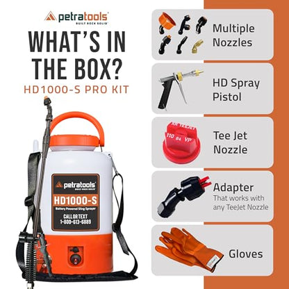 PetraTools Battery Powered Sprayer with 8 Nozzles, HD1000-S (1 Gal Pro Kit) - size: 1 Gallon ProKit