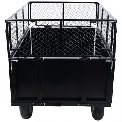 ATV Trailer Steel Dump Cart, Heavy Duty Mesh Steel Garden Cart with Removable Sides and 10 Inch Flat Free Tires, Utility Trailer Yard Garden Trailer for Tractors, ATV, UTV, Lawn Mowers