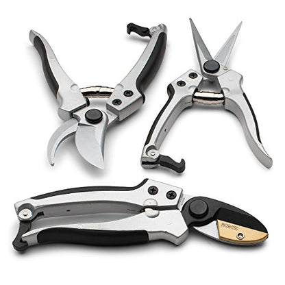 Kings County Tools Hand Gardening and Landscaping Pruner Tool Set | Wet Wood Bypass | Dry Wood Anvil | Flower Cutters | Sharp Japanese Blades | Cast Aluminum Handles | Ergonomic Design for Easy Use - style: Three Pruner Set
