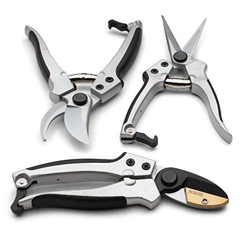 Kings County Tools Hand Gardening and Landscaping Pruner Tool Set | Wet Wood Bypass | Dry Wood Anvil | Flower Cutters | Sharp Japanese Blades | Cast Aluminum Handles | Ergonomic Design for Easy Use - style: Three Pruner Set