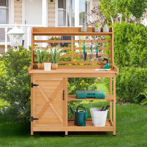 Yaheetech Outdoor Potting Bench with Storage, Planting Table for Patio,Wood - color: Wood