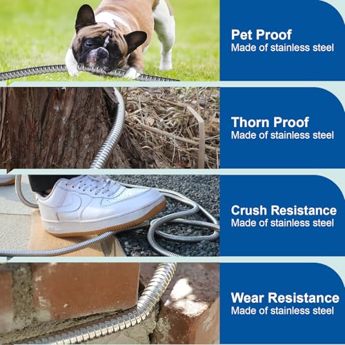 Metal Garden Hose 25 Ft Flexible Stainless Steel Garden Hose Lightweight, Heavy Duty Water Hose With High Pressure Hose Nozzle Sprayer for Garden, Lawn(25 FT) - size: 25 Feet