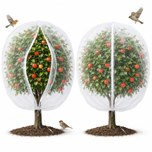 Garden Bird Netting for Insects, 2 Pack 6.5X5.7FT, Fruit Tree Netting with Zipper & Drawstring, Ultra Dense Mesh Plant Covers for Blueberry Tomato Cherry Peach Apple Trees Pest Barrier (6.5X5.7FT)