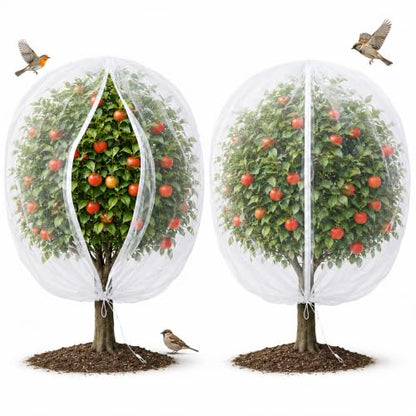 Garden Bird Netting for Insects, 2 Pack 6.5X5.7FT, Fruit Tree Netting with Zipper & Drawstring, Ultra Dense Mesh Plant Covers for Blueberry Tomato Cherry Peach Apple Trees Pest Barrier (6.5X5.7FT)