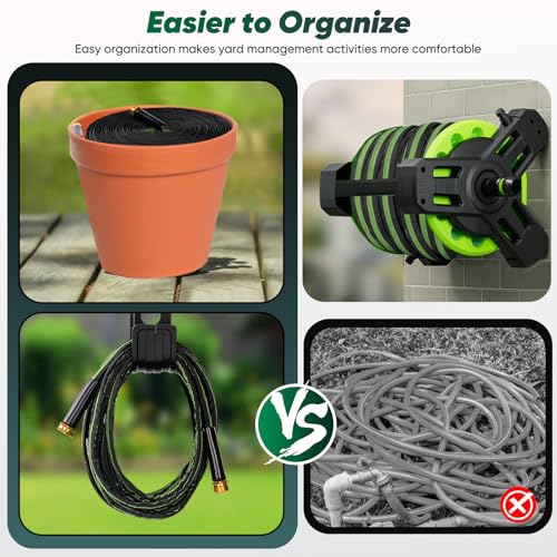 Garden Hose 100ft Lightweight, Non-Expanding, Leak-Proof Metal Connector, No-Knot No-Tangle, Easy to Store and Carry, Wear-Resistant, 3/4GHT Flexible Water Hose for Yard, Outdoor (Black Green)