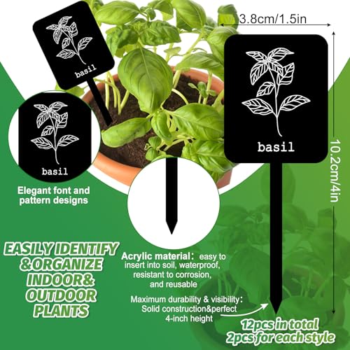 Whaline 24 Pcs Acrylic Plant Label Signs Garden Herb Markers, Black - color: Black