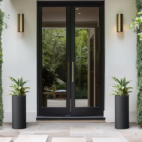 Kante Small Round Column Black Concrete Planter 18.9" Tall, Outdoor - color: Black, size: 18.9“h