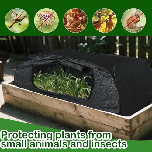 Pop Up Sun Shade for Raised Garden Bed, 47"X21"X18" Foldable Plant Shade Tent Garden Shade Tunnel 80% UV Resistant Sunblock Shades Cover Crop Cage with Bag and Stake for Outdoor Plants Heat Protection