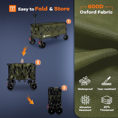 Originsure 300L Beach Wagons Carts Foldable with Big Wheels, 560lbs, Green - color: Green