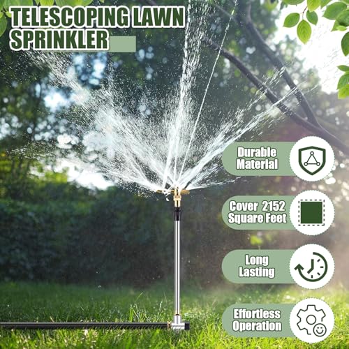 Funnymoom 2 Pack 3-arm Rotating Telescoping Sprinkler 360 Degree Swivel Garden Sprinkler High Rise Lawn with Step Base up to 41.7 Inch for Large Area Coverage (Silver) - color: Silver