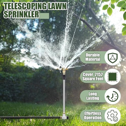 Funnymoom 2 Pack 3-arm Rotating Telescoping Sprinkler 360 Degree Swivel Garden Sprinkler High Rise Lawn with Step Base up to 41.7 Inch for Large Area Coverage (Silver) - color: Silver