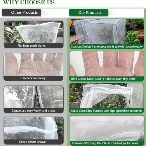 2 Sets 34"x34"x50" Ultra Fine Mesh Garden Netting with Frame Insect Barrier - size: 34x34x50"