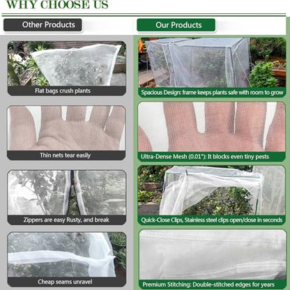 2 Sets 25"x25"x34" Ultra Fine Mesh Garden Netting with Frame Insect Barrier - size: 25x25x34"