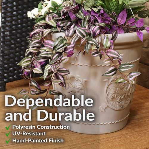 Sunnydaze Arabella 19.5'' Plastic Planter Pot for Plants, Beige - color: Beige, size: 19.5 in