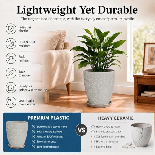 Usocik Large Outdoor Planters, Set of 4, 10/12/21/24 Inch, Sand Matte - color: Speckled Gray Matte