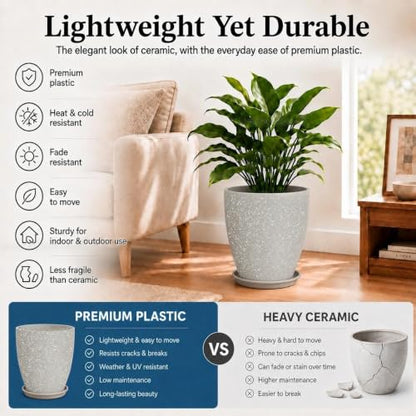 Usocik Large Outdoor Planters, Set of 4, 10/12/21/24 Inch, Sand Matte - color: Speckled Gray Matte
