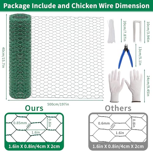 Chicken Wire Fencing, Plant Protectors from Animals DIY Kit with Accessories, 15.7x197 Inch Flexible Floral Chicken Wire for Garden & Floral Arrangements