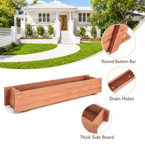 GIANTEX Raised Garden Bed, 36" x 7" x 6.5" Wooden Elevated Planter Box for Flower Vegetable Herb Garden, Window Mounted Plant Box for Planting Garden Backyard Patio