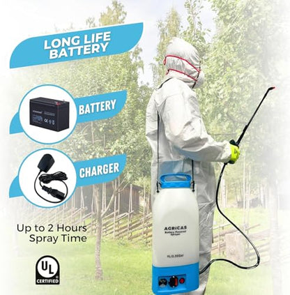Battery Powered Sprayer 2.35 Gallon, Electric Garden Sprayer for Weed/Pest Control, 6 Nozzles, 50 PSI Pressure, Telescopic Wand, Shoulder Strap, Long-Lasting 12V Battery - color: Model2-AG2003-2.35 Gal