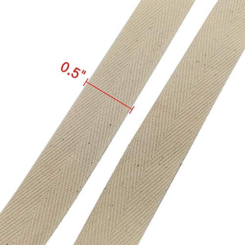 Natural Cotton Twill Tape 55 Yards 1/2Inch Bunting Bias Tape Herringbone Webbing Tape Roll for Apron Sewing Dressmaking Craft (Natural White) - color: Natural white, size: 1/2inch