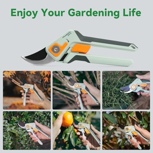PrunePro® Pruning Shears Scissors Set Effortless Cut 1" Branches Clippers - color: Green