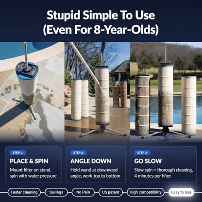 Cyclone Pool Filter Cleaner Deluxe | Spinning Stand, Mini Wand + Bag - size: 01. Deluxe