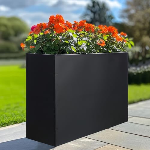 BAYN Large Metal Rectangular Garden Planter Box 32”x 12”x 24” - color: Black, size: 32”x 12”x 24”