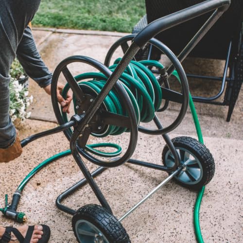 Backyard Expressions 2‑Wheel Garden Hose Reel Cart, Portable Hand‑Crank Hose Reel, Rust‑Resistant Hammertone Gray Finish, Brass Connectors - style: 2026 2 Wheel