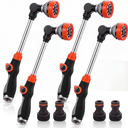 Hushee 4 Pack 18.5-Inch Metal Watering Wand with 180° Rotating Head, 8 Adjustable Spray Patterns & Thumb Control Nozzle – Perfect for Hanging Baskets, Shrubs & Plants, Durable Garden Hose Sprayer