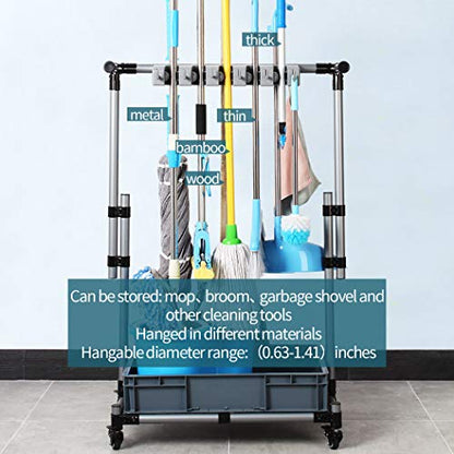 Broom And Mop Holder Put Wet Movable Floor-Mounted Mop Rack Floor Standing Cleaning Tool Cart Storage For Garden Garage Schools, Hospitals, Factories, Hotels,Property Companies - size: 10slots