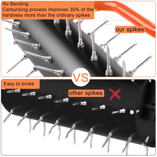 21" Rolling Lawn Aerator, 45 Preassembled Spikes, Only Needs 3-5 Minutes to Assemble, No Looseness, Good Package, 75" Long Handle with Quick Clip Connections, U-Shape Construction - Orange. - size: Orange