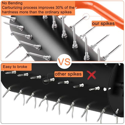 21" Rolling Lawn Aerator, 45 Preassembled Spikes, Only Needs 3-5 Minutes to Assemble, No Looseness, Good Package, 75" Long Handle with Quick Clip Connections, U-Shape Construction - Orange. - size: Orange