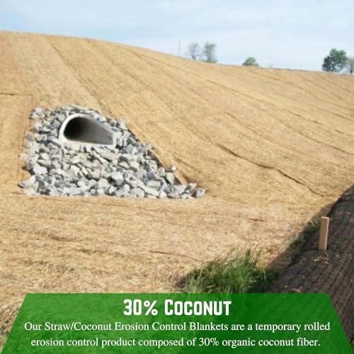 Farm Plastic Supply 100% Biodegradable Erosion Control Blanket - Straw/Coconut Straw Garden and Landscape Cover, Straw Blanket, Erosion Control (8' x 112.5') - size: 8' x 112.5'