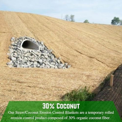 Farm Plastic Supply - 100% Biodegradable Erosion Control Blanket - Straw/Coconut Straw Garden and Landscape Cover, Straw Blanket, Erosion Control (3' x 112.5') - size: 3' x 112.5'