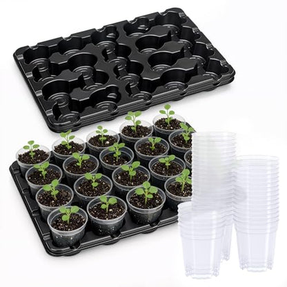 homenote 2 Pack 20 Cell Seed Starting Trays with 40 Clear 3 Inch Plant Pots - size: 3 Inch, style: 2 Pack Seed Starter Tray+Nursery Pots