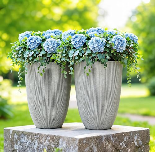 19" Mediterranean Resin Large Outdoor Planters Pot for Plants Flowers - color: 19"h-beige Fluted