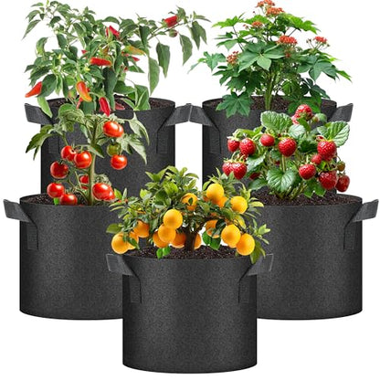 HealSmart Plant Grow Bags 5 Gallon, Tomoato Planter Pots 5-Pack with Handles, Aeration Nonwoven Fabric, Heavy Duty Gardening Planter for Vegetable, Herbs and Flowers, Black - color: Black, 5 Pack, size: 5 Gallon