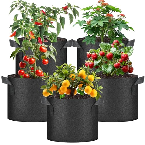HealSmart Plant Grow Bags 5 Gallon, Tomoato Planter Pots 5-Pack with Handles, Aeration Nonwoven Fabric, Heavy Duty Gardening Planter for Vegetable, Herbs and Flowers, Black - color: Black, 5 Pack, size: 5 Gallon
