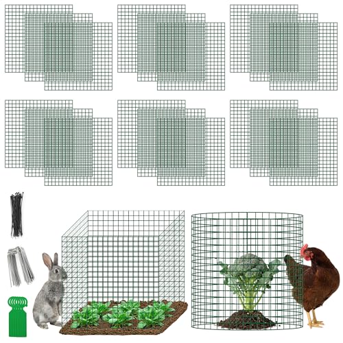 Plant Protectors from Animals - DIY Reusable Plant Cages for Outdoor Plants, Square Mesh Plant Covers Kits, 12"x12" Panels (6/18/30 Pcs) (6, Dark Green)