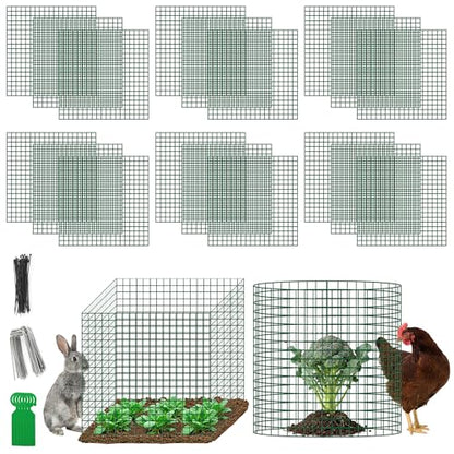 Plant Protectors from Animals - DIY Reusable Plant Cages for Outdoor Plants, Square Mesh Plant Covers Kits, 12"x12" Panels (6/18/30 Pcs) (6, Dark Green)