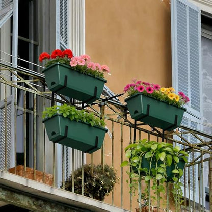 4 Pcs Hanging Flower Pots, 16.9 Inches Railing Planter Box, Green - color: Green