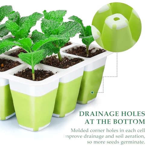 6pcs Reusable Seed Starter Kit, 72 Cells Seed Starter Trays, Silicone Seedling Starter Trays for Starting Plant Seeds with Flexible pop-Out Cells, Indoor Gardening Plant Germination Trays - color: Green