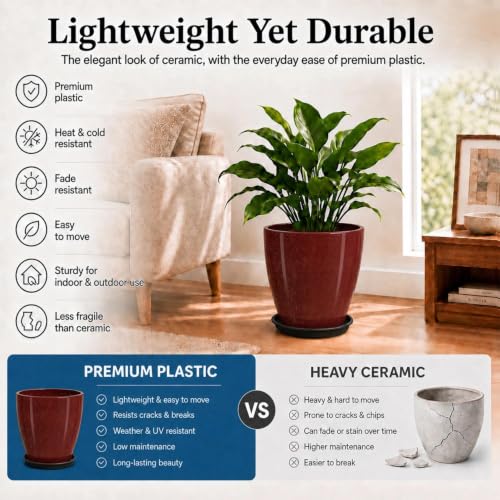 Usocik Large Outdoor Planters, Set of 4, 10/12/21/24 Inch, Wine Red - color: Burgundy Gloss