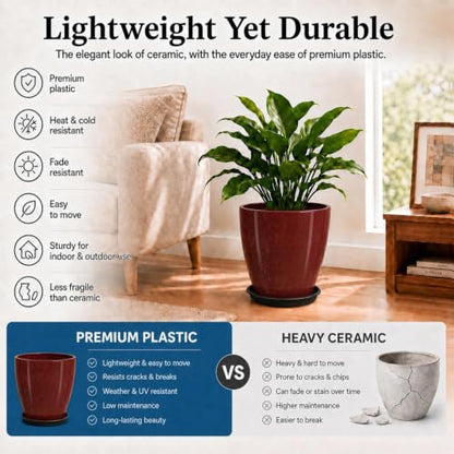Usocik Large Outdoor Planters, Set of 4, 10/12/21/24 Inch, Wine Red - color: Burgundy Gloss