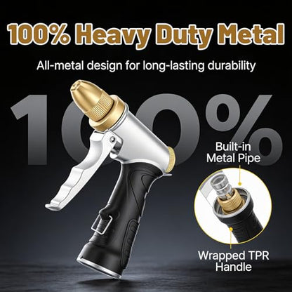 2 Pcs Heavy Duty Metal Garden Hose Nozzle, High Pressure Sprayer with Adjustable Patterns for Watering Plants, Car Washing, Pet Showering
