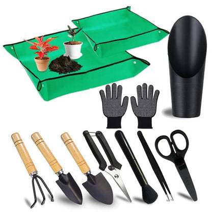 WNJ Plant Repotting Mat for Garden, 2 PCS Waterproof Potting Mats, Foldable Indoor Plant Mat, Portable Mini Garden Tool Set, 12 PCS Succulent Garden Tool Set,Square Garden Potting Tray,Gifts for Women