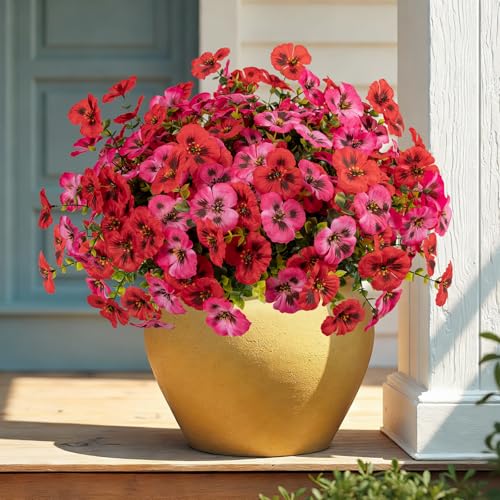 Artificial Flowers for Outdoor Faux Pansies Fake Flowers Plants,12 Bundles - color: Red Dark Pink
