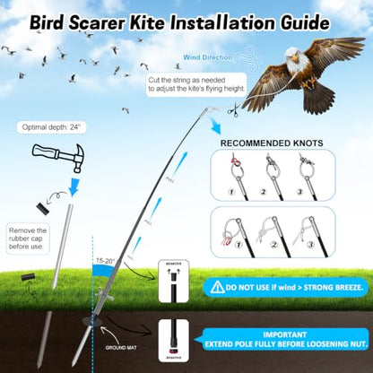 Bird Scarer Kite with 13ft Pole Bird Hawk Flying Kites-Eagle Kite - color: eagle kite with 4m pole