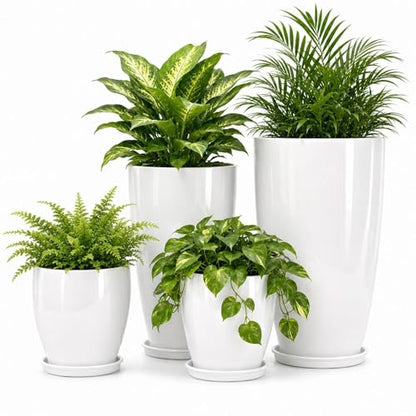 Usocik Large Outdoor Planters, Set of 4, 10/12/21/24 Inch, Glossy White - color: Glossy White