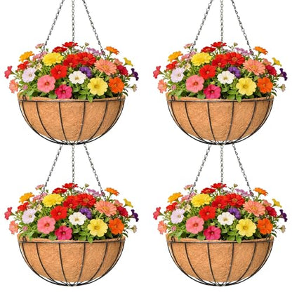 4 Pack 14 Inch Outdoor Metal Hanging Planter Basket, Hanging Plant Flower Pot,Round Modern Flower Holder Pot Garden Accessory - size: 14 Inch, style: Watermelon